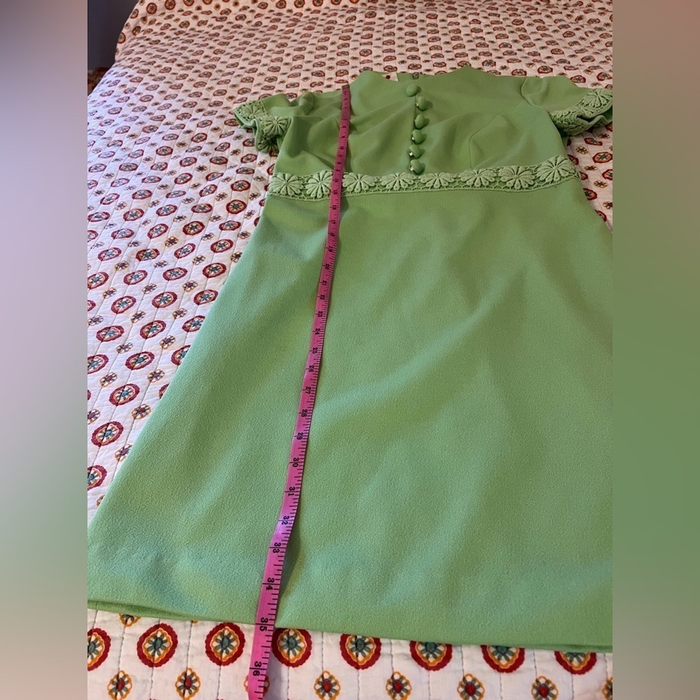 EUC Vintage 60s Green Floral Lace Boat Neck Midi Mod Dress Size Medium - Picture 8 of 8